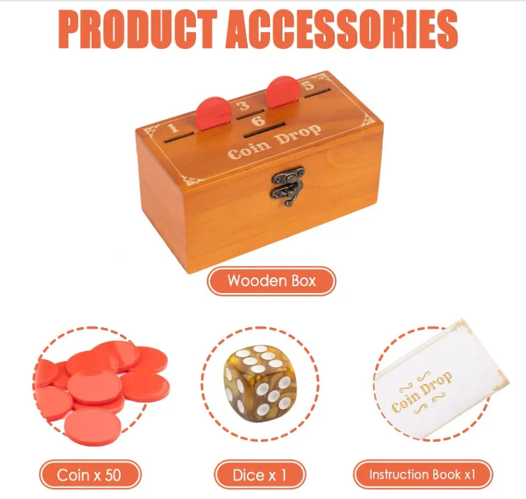 Factory Wholesale Family kids children Wooden Penny Game Penny Coin Game Contains 50 Coins Wooden Game Box