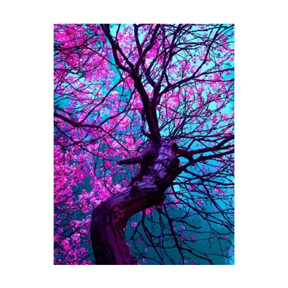 Diy diamond painting purple flowering big tree full diamond diamond embroidery cross stitch decoration home