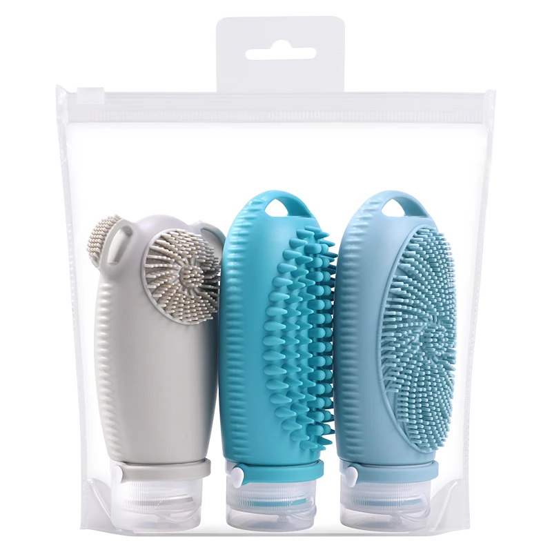 Portable 3 in 1 Soft Silicone Travel Dispenser Bottle Refillable Leak Proof Easy Squeeze Travel Size Accessories Bottle Gift Set