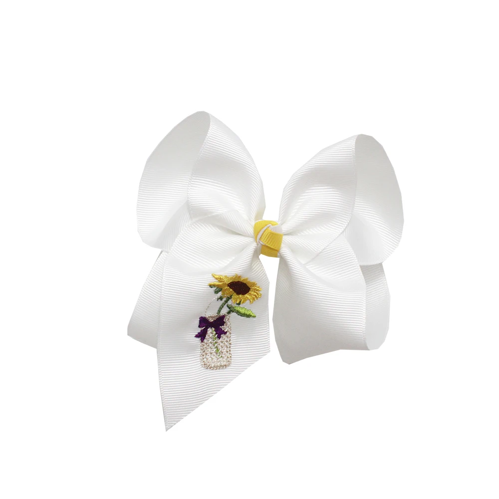 Customizable embroidery  hair bows back to school hair clips flower hair bows  for kids