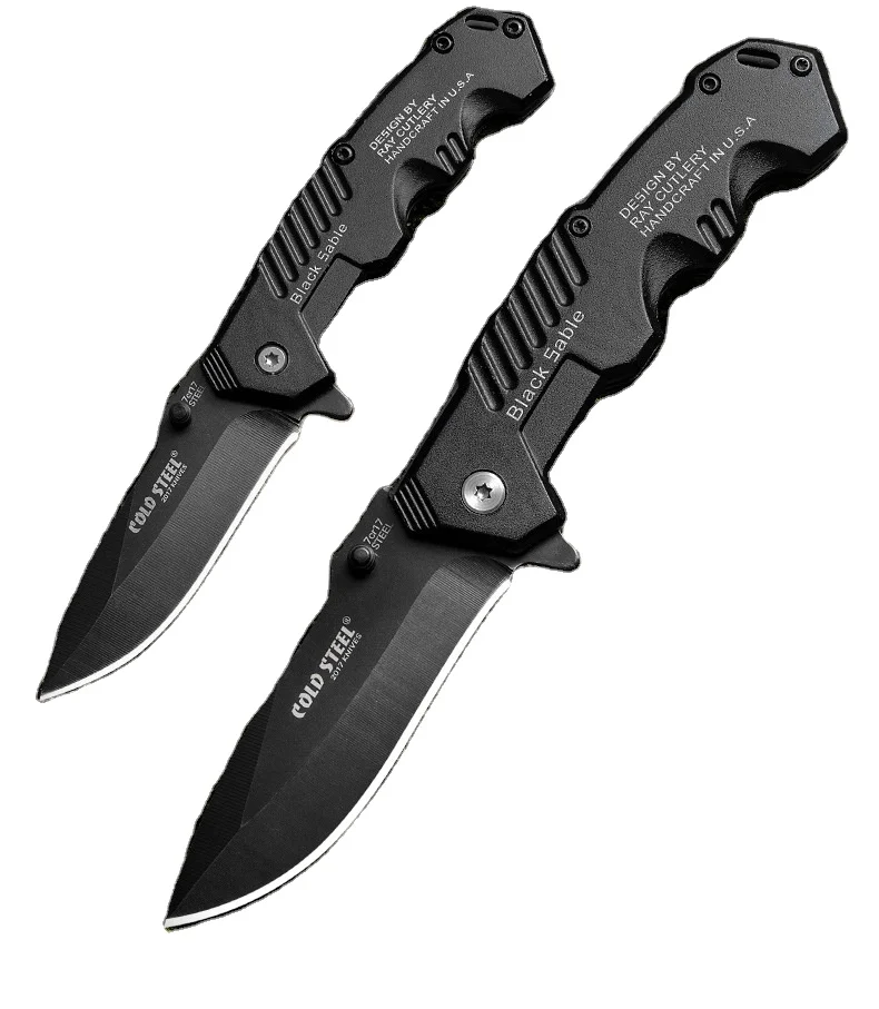High Quality 3Cr13Mov Stainless Steel Folding Knife with Custom Black Aluminum Handle Pocket Outdoor Survival Hunting Camping