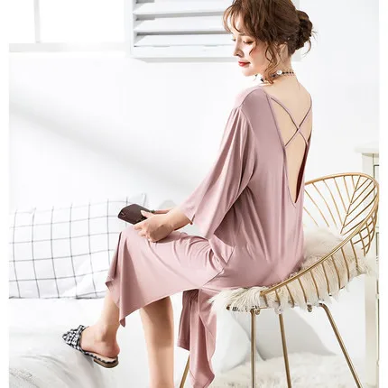 ladies modal sleep dress backless nightgown night dress for honey moon
