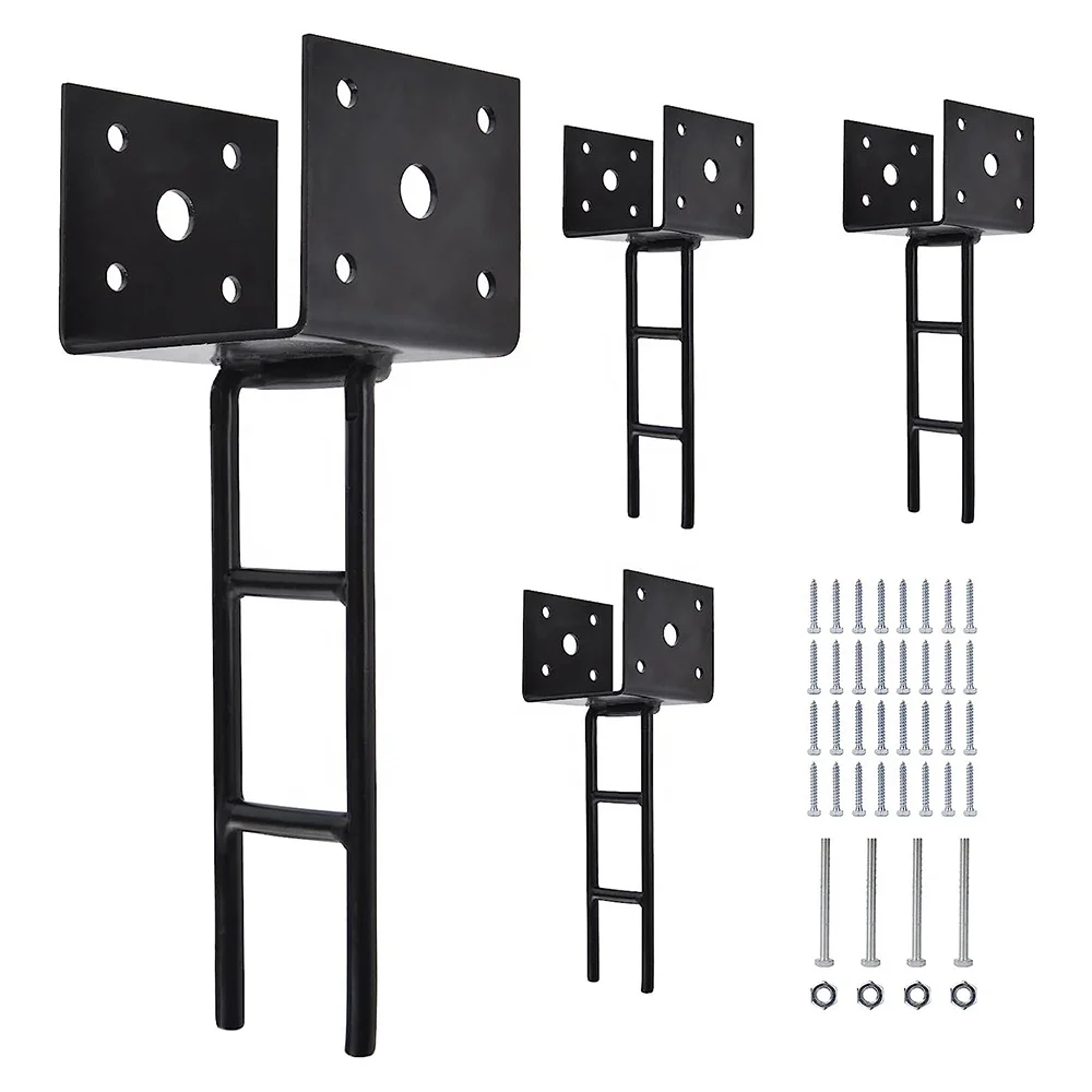 U Shape Post Anchor Metal Black Post Base for Concrete Pergola Deck Post Bracket