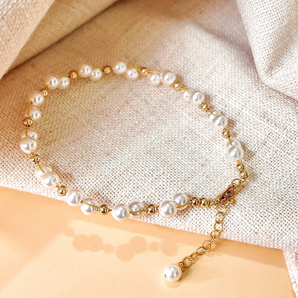 New style high quality 14k gold filled beaded pearl bracelet fashion jewelry for women