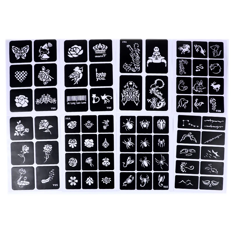 2023 New Custom Airbrush Henna Stencils Sticker Black Hollow Tattoo Stencils Template Body Inkjet Tattoo Template
