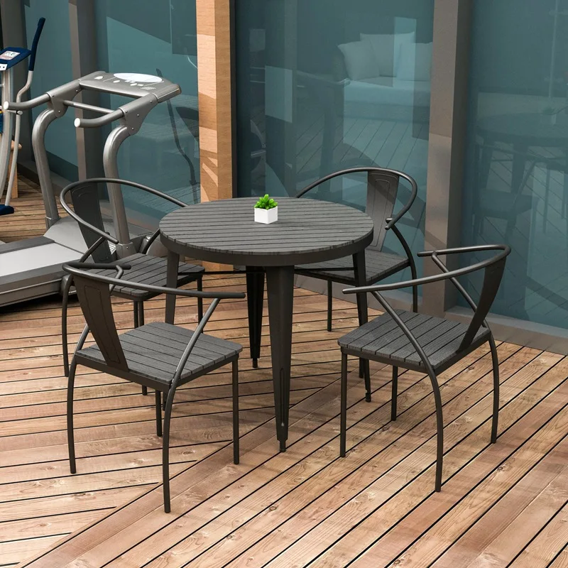 Courtyard Balcony Street Sun Protection And Rain Protection Plastic Wooden Table And Chair Set  Outdoor Furniture Table And Chai