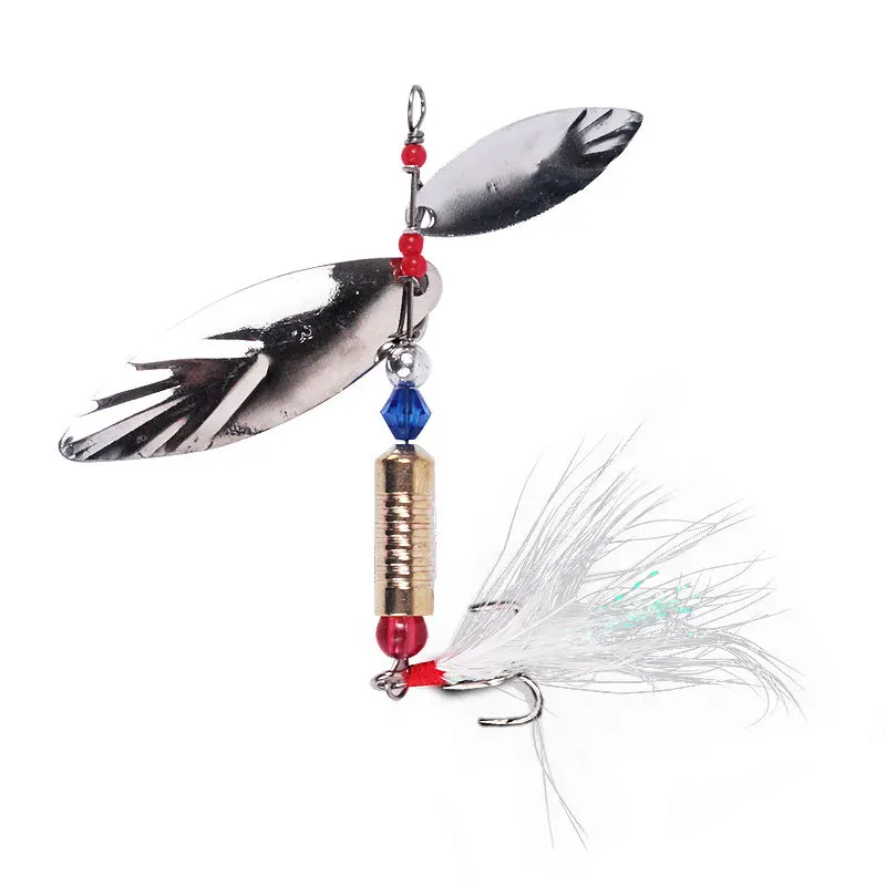 Manufacturers direct fishing tools Feather rotating double willow tail jigger metal simulation bait
