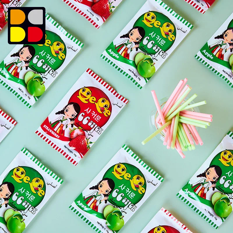 Производитель Халяль мороженое порошок соломы конфеты смесь фруктов Сладкая кислая клубника яблоко CC палочка сахарная Конфета