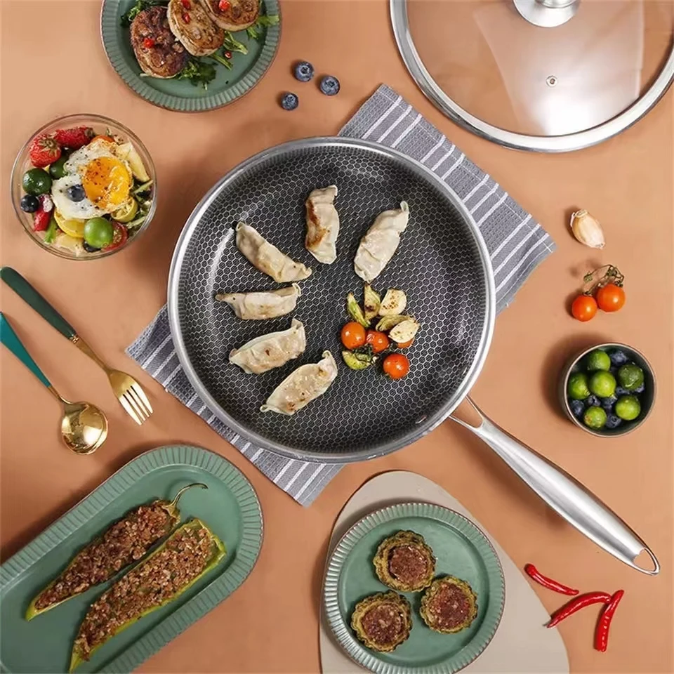 Сковородки для жарки и сковороды с антипригарным покрытием крышками из нержавеющей стали лидер продаж соты антипригарные китайские классические