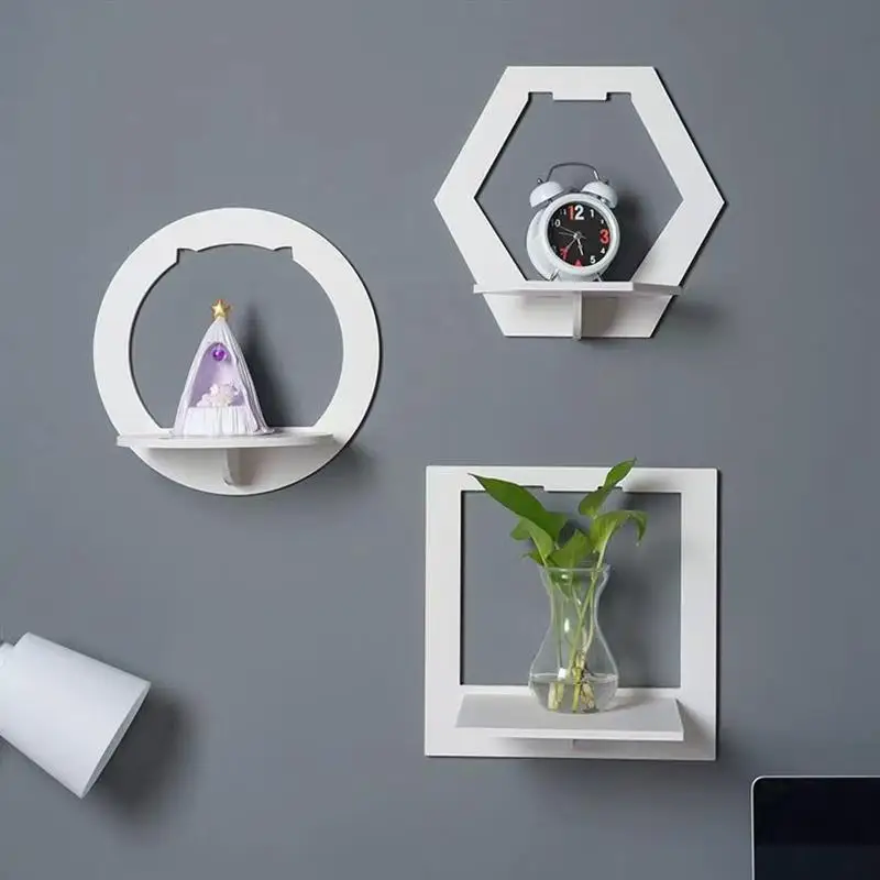 Wall Organizer Shelf Set Punch Bedside Display Stand Rack Mounted Flower Pot Holder TV Background Room Decoration