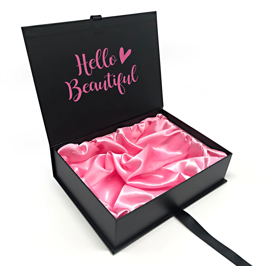 Custom Logo Luxury Cardboard Foldable Box Silk Satin Lined Women Handbags Purses Packaging Box Skin Care Set Wig Gift Box