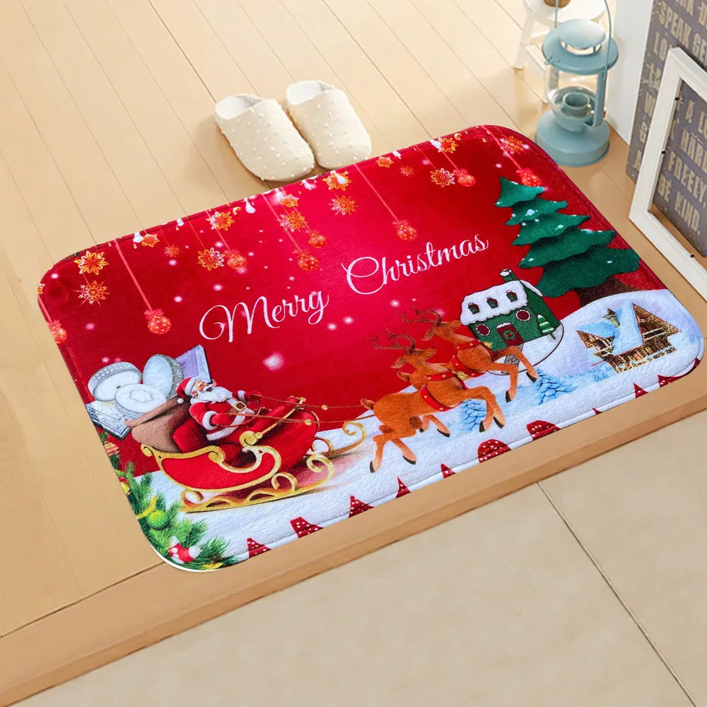 Custom pattern water absorbent non slip Memory Foam Bathroom Mat , Christmas Door Mat