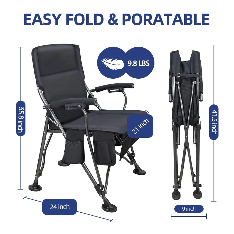 Seat Heating Cordless Winter General Use 3 Levels Heat 4 Pockets Outdoor Activities Sports Heated Camping Chair