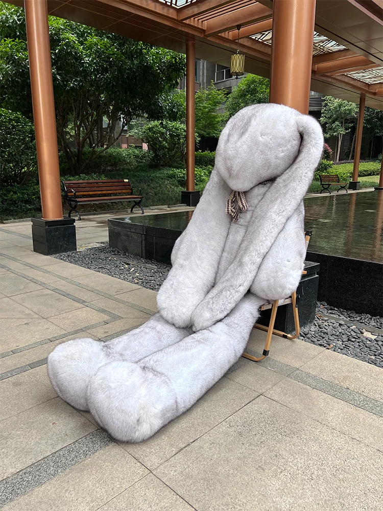 Women Fashionable Extremely Bigger Size 210 cm Tall Luxury Real Natural Blue Fox Fur Rabbit Toys Girl Friend Boy Friend Present