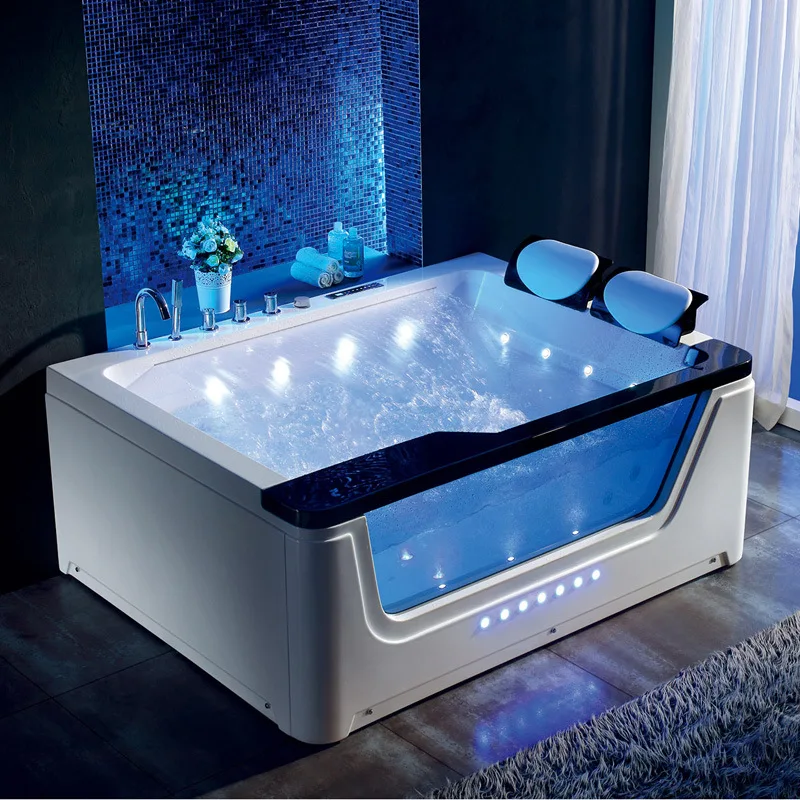 New design Black color jacuzzi bathtub acryli massage function with heater big waterfall two person whirlpool bathtubs for bath