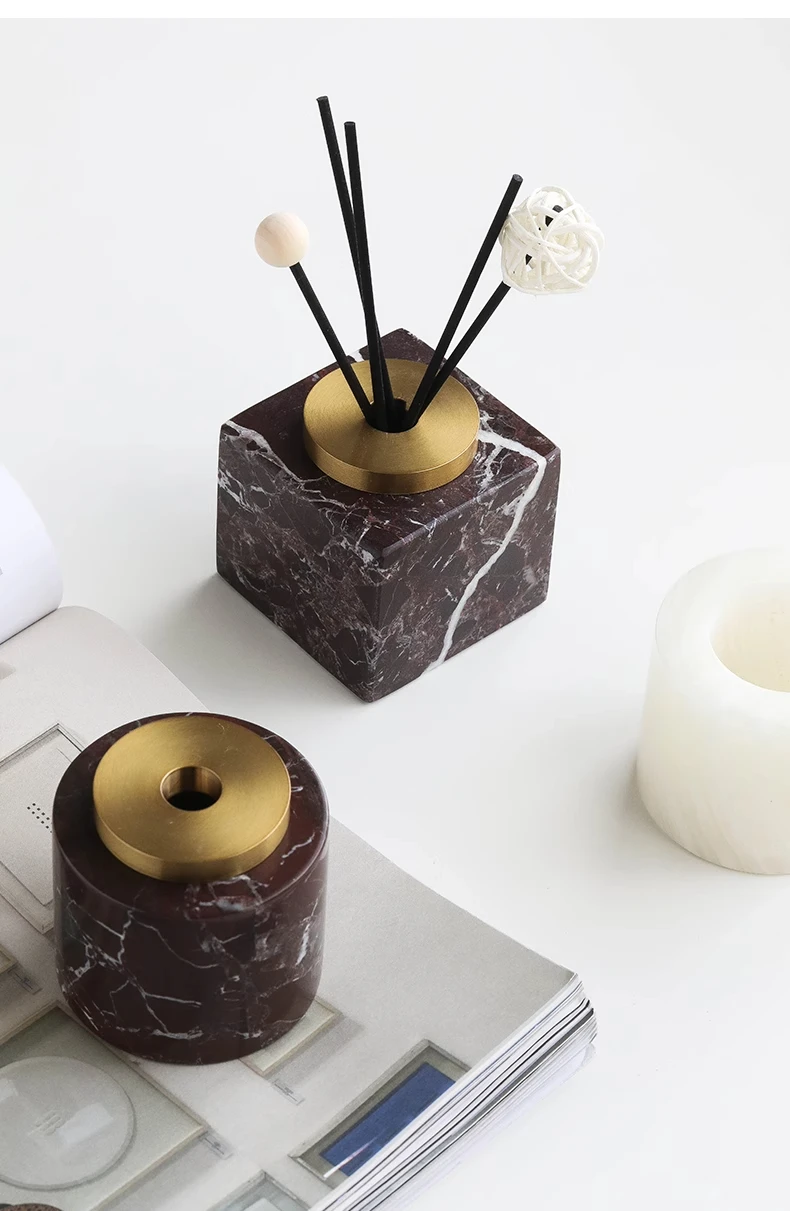 Hot Selling Luxury Natural Marble Stone Square Reed Diffuser Bottle with Packaging Boxes Reed Fragrance Diffuser Sticks Sets