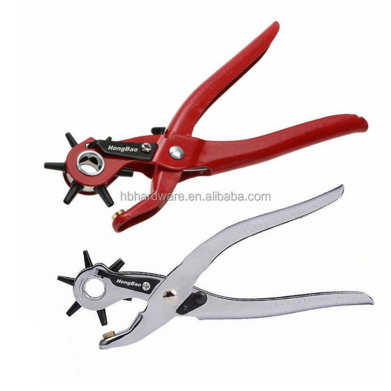 Classic Basic Leather Hole Punch Set Rotary Hole Pliers Various Hole Sizes with Expander Tool Silver Red Revolving Punch Pliers