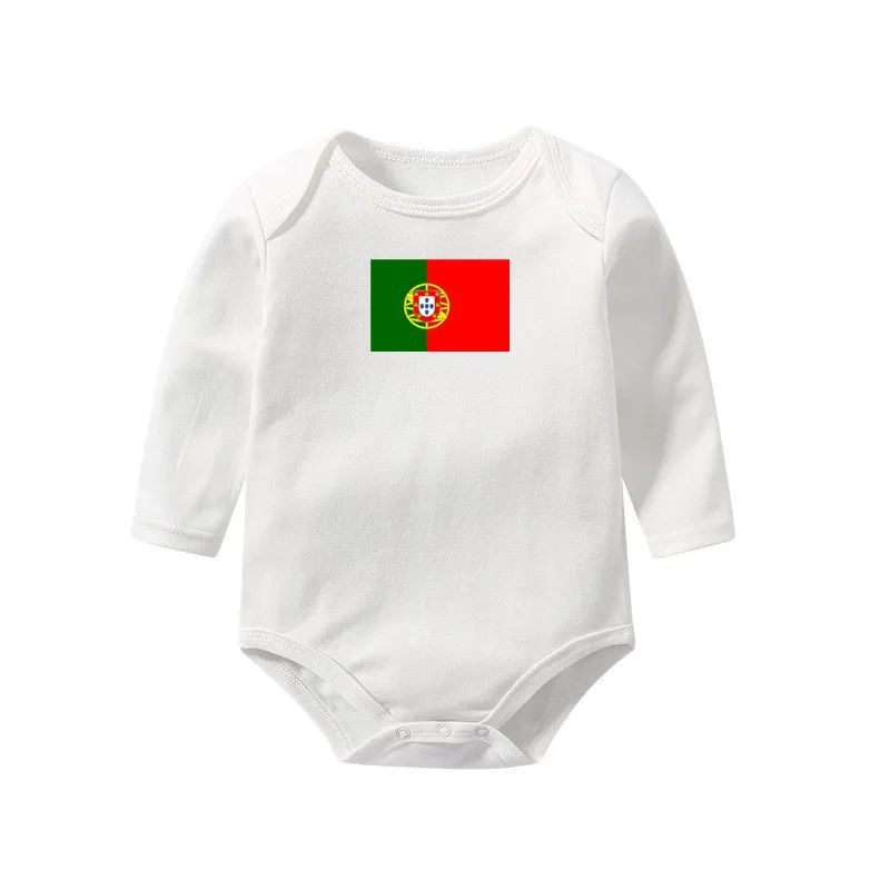 Free Sample Y0306 Germany France portugal flag long sleeve rompers babies clothes 3 months unisex bulk buy baby clothes