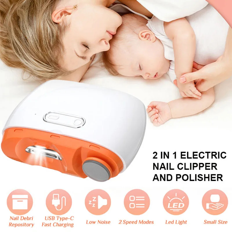 Electric Nail Clipper Machine LED Light Rechargeable Adult Elderly Manicure Care Tool Finger Cutter Kit with Scraps Storage