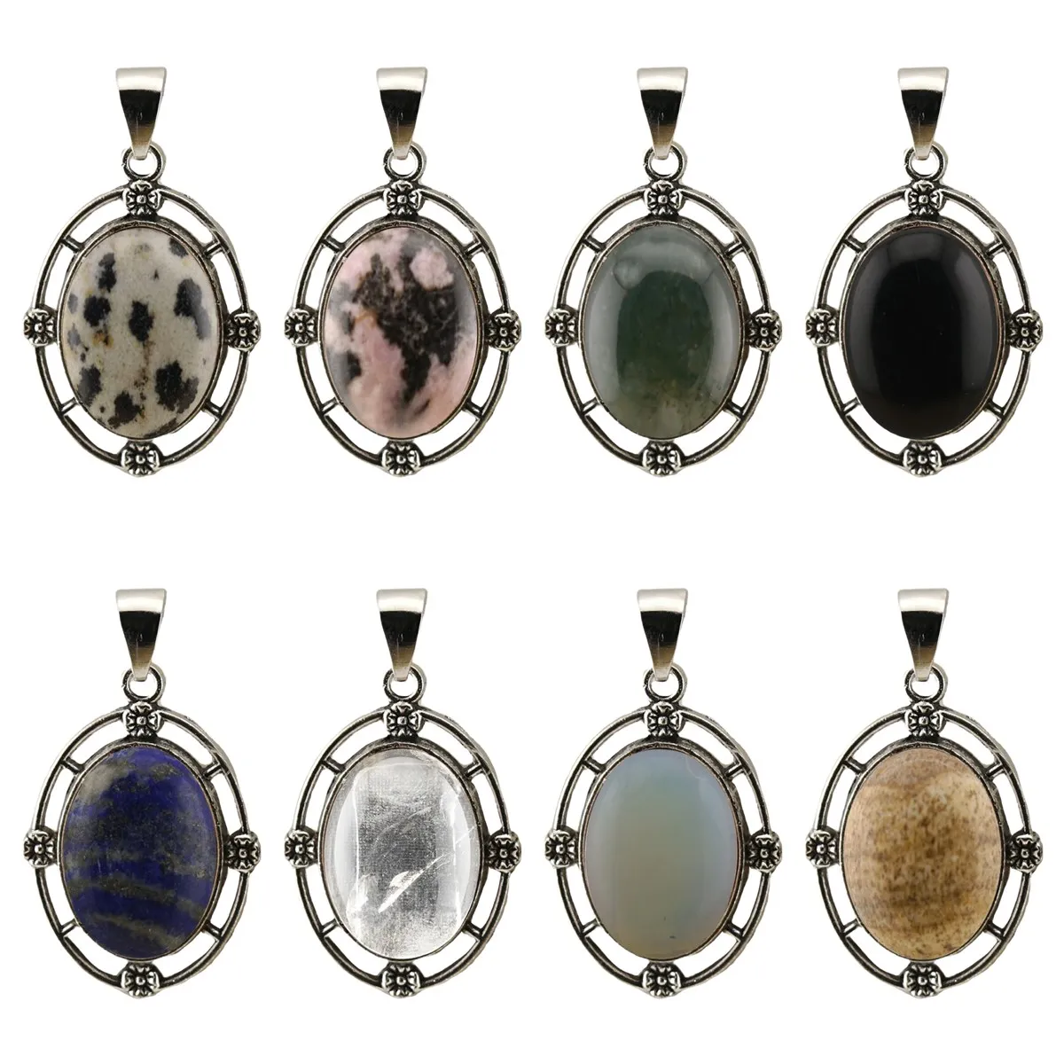New Design Hiphop Smooth Cabochon Oval Gemstone Pendant Flower Necklace Pendants For Women Gifts