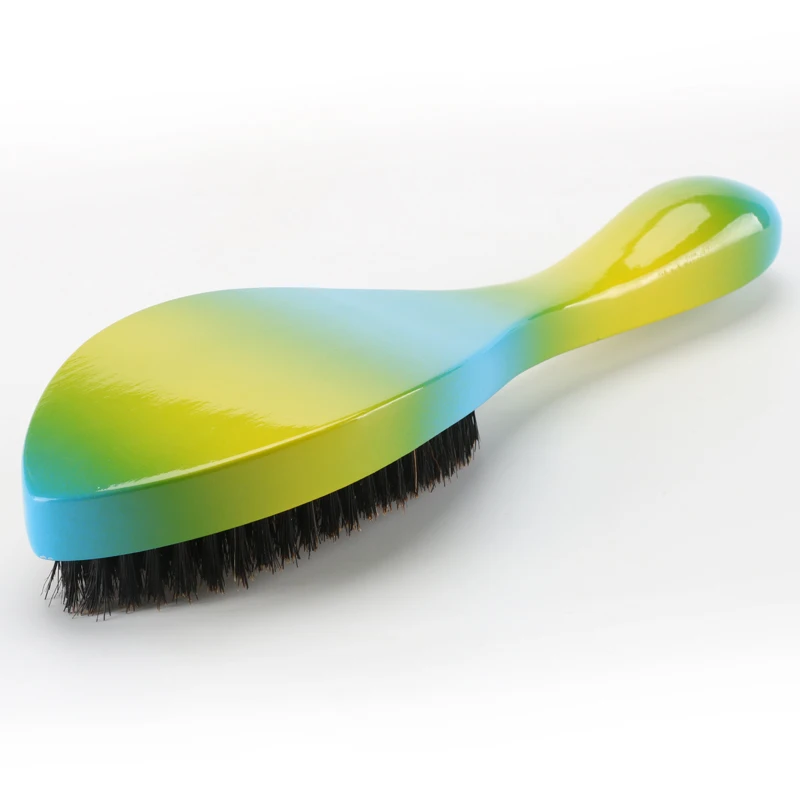 Custom New Design Gradients Handle Beard Brush Bright PU Paint Hair Brush Black Men 360 Curved Wave Brush