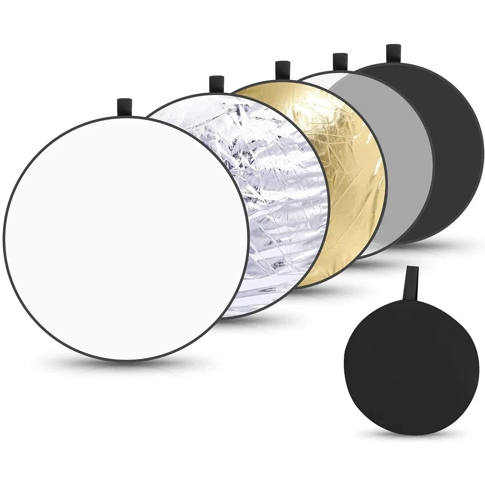 43-inch/110 cm photo reflector, 5-in-1 portable photo reflector, foldable multi-disc bag-translucent, silver, gold, white, black
