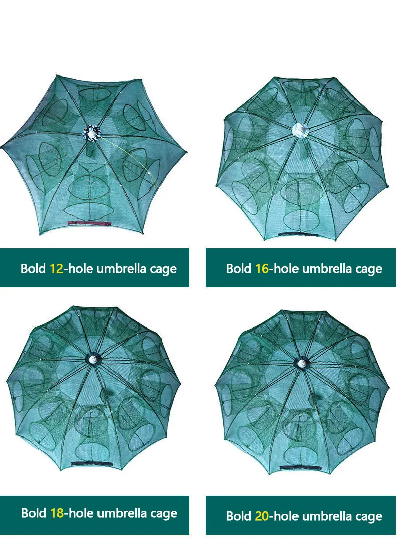 Chinese manufacturer wholesale 4 6 8 10 12 holes shrimp  knotless net Umbrella cage crab fishing shrimp cage
