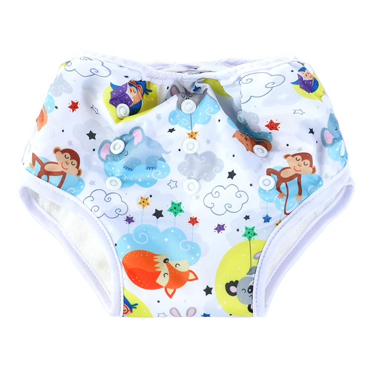 Baby Cloth Diaper for Toddler Potty Training Pants Printed Adjusted Waterproof Bamboo Fiber PUL Waterproof Fabric Leak Guard