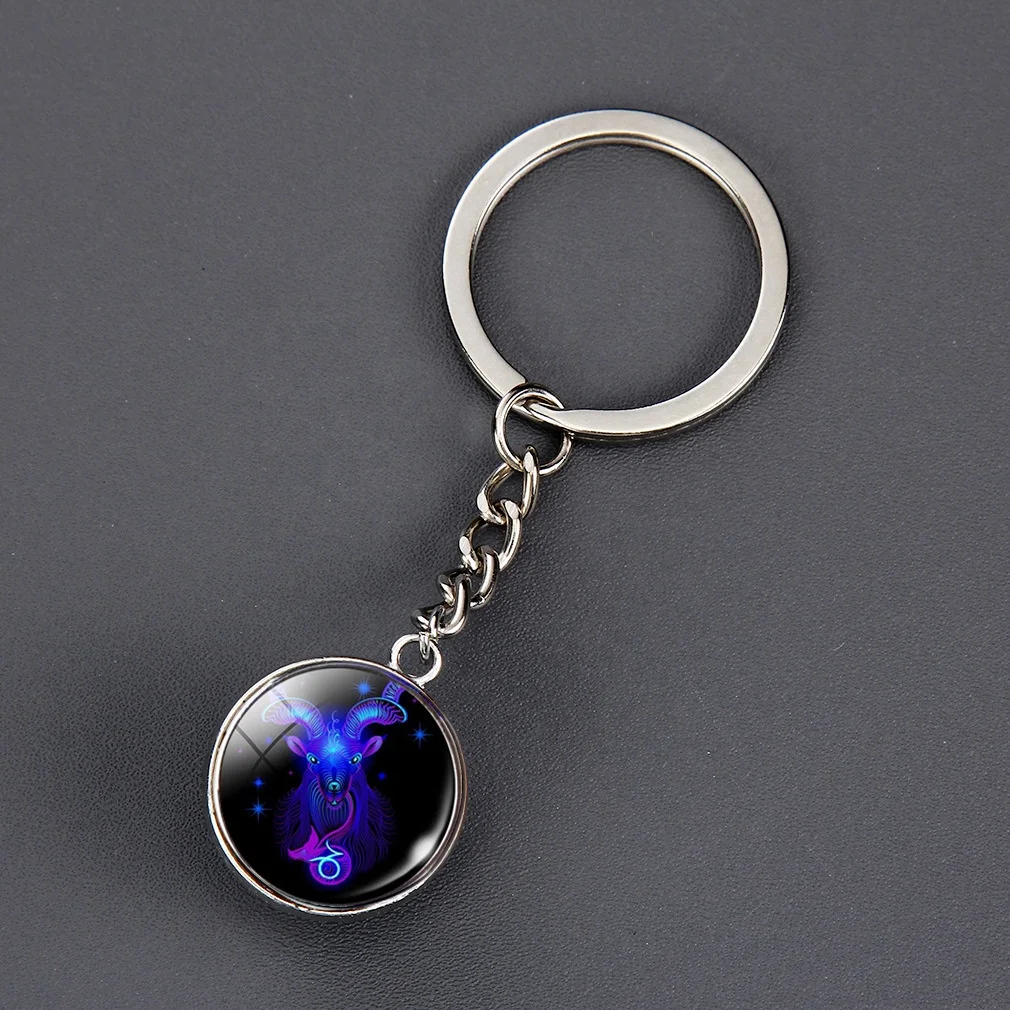 12 Constellation Keyring Luminous Glass Ball Car Key Chain Jewelry