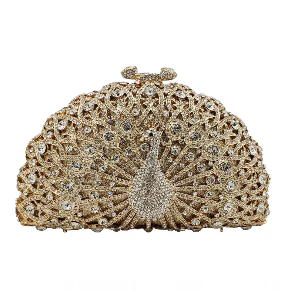 Chi belle luxury bling crystal rhinestone pink peacock purse party for ladies evening bag
