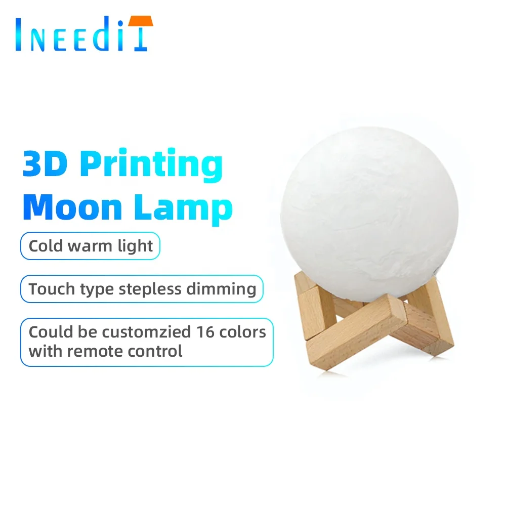 8cmholiday Gift Touch Control 16 Colors Changing 3d Printing Led Bedside Night Light Moon