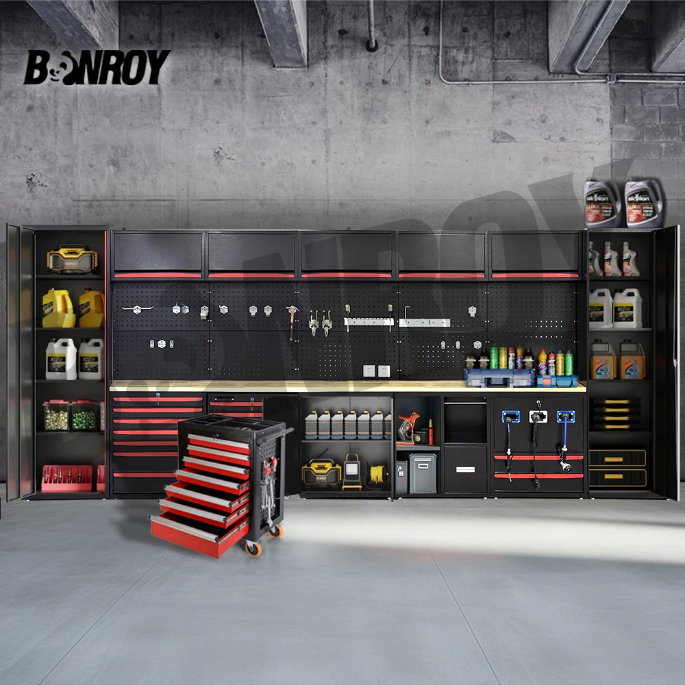 Bonroy Industrial Tool Workbenches For Workshop,L Shaped Mobile Corner Work Bench Esd Heavy Duty Garage Workbench With Drawers