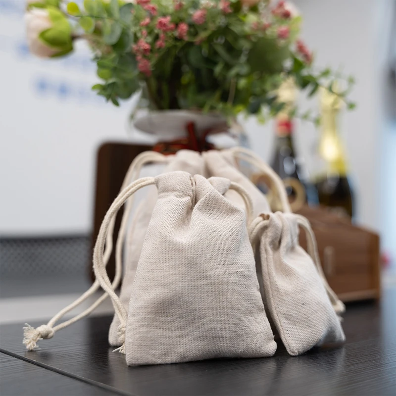 Wholesale Eco Friendly Jewelry Soap Hemp Burlap Small Display gift jute drawstring bag  With Double Cotton Drawstring For Pouch