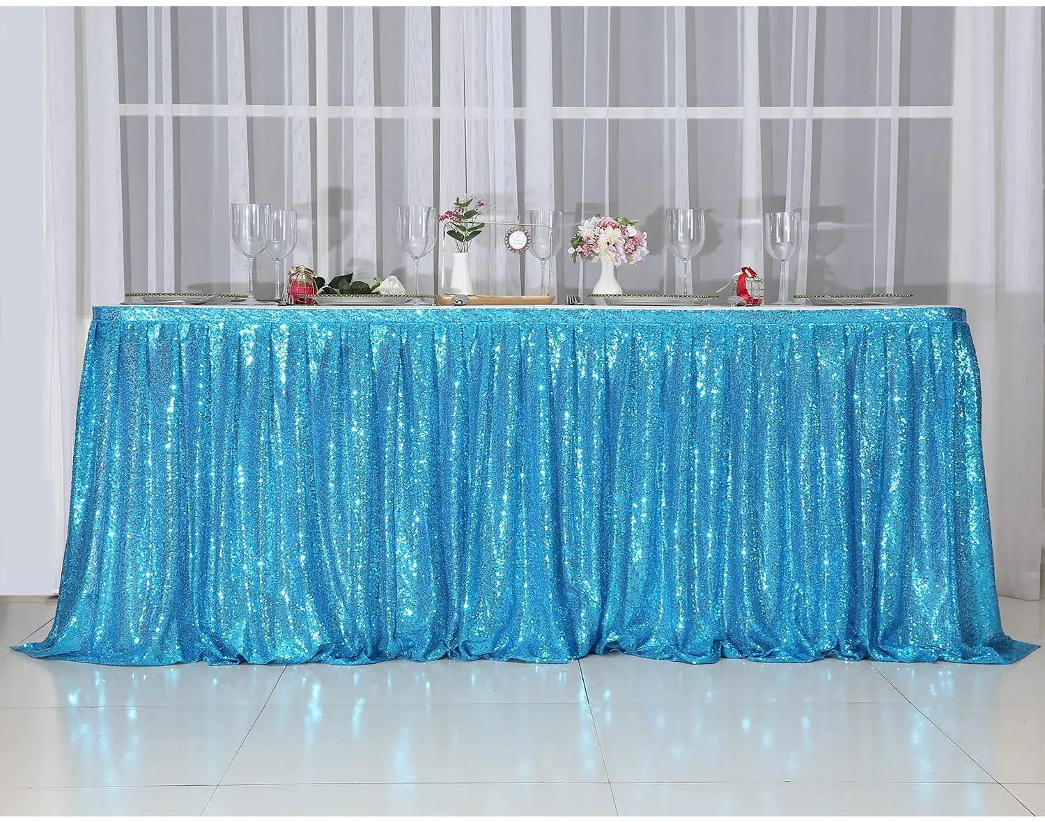 Wholesale Wedding Christmas Decoration Glitter Table Skirt Rectangle Sequin for Party