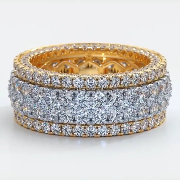 Iced Out Elegant 18K Gold Plated Full Diamond Rings For Women Geometric Zircon Anniversary Gift Jewelry
