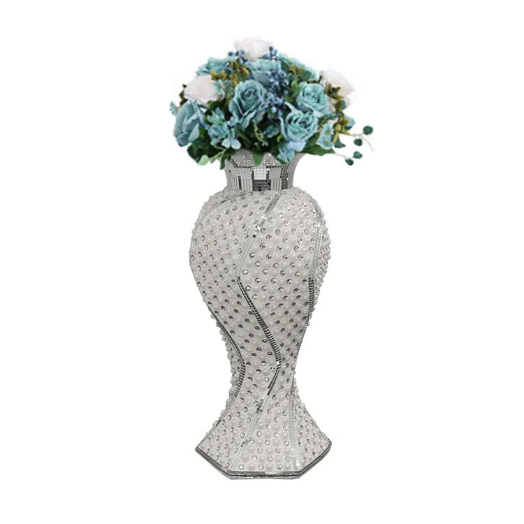 Wholesale  Magnesia Material Large Stylish Silver Tile Mosaic Decoration Vase for Hotel Wedding