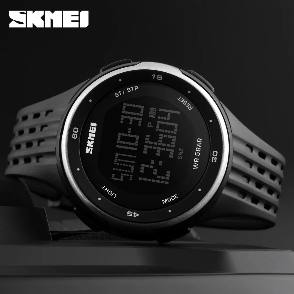 SKMEI 1219 fashion sports 50m waterproof led chronograph black digital wrist watch mens