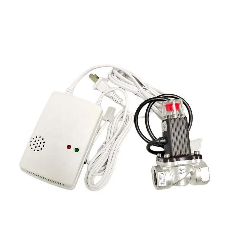 Home Kitchen Gas Safety Device Combustible LPG Gas Leak Alarm Natural Gas Detector with Emergency Shut Off Solenoid Valve