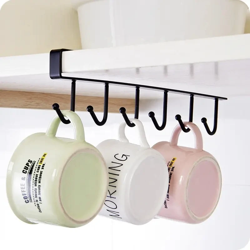 Kitchen Cabinet Utensils Storage Rack Multi Functional Closet Row Organizer Hook Mug Cup Storage Hanger