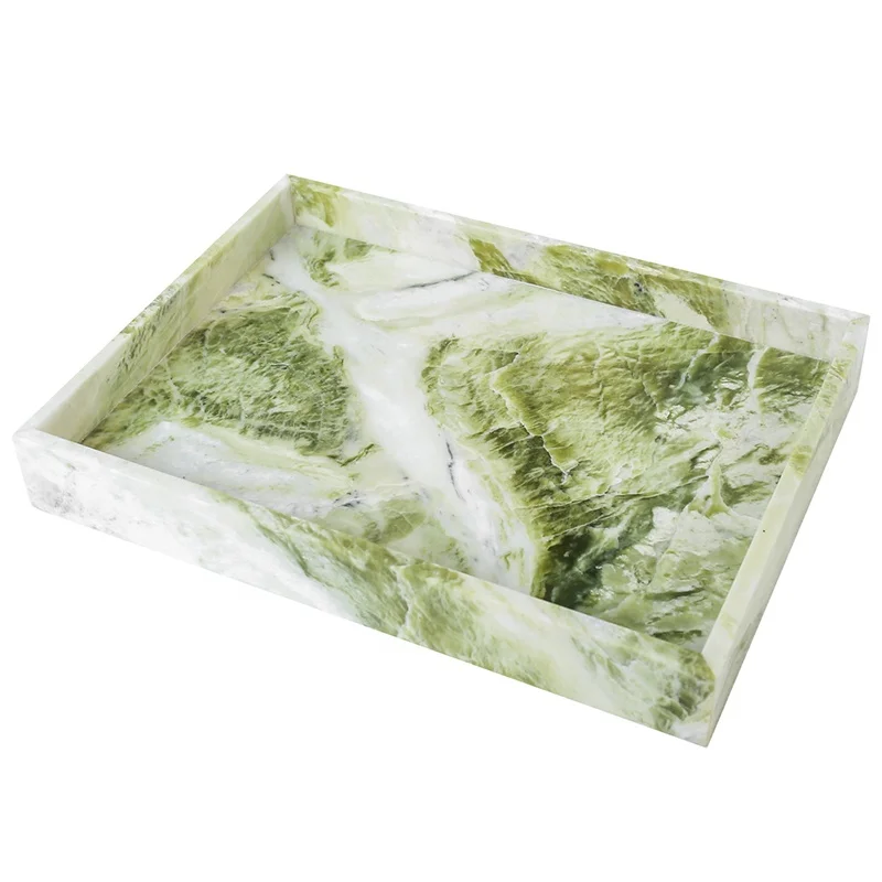 Luxury Marble Vanity Tray Custom Size Emerald Green Rectangular Long Marble Trays Marbl Tray For Bathroom Jewelry Display Fruit