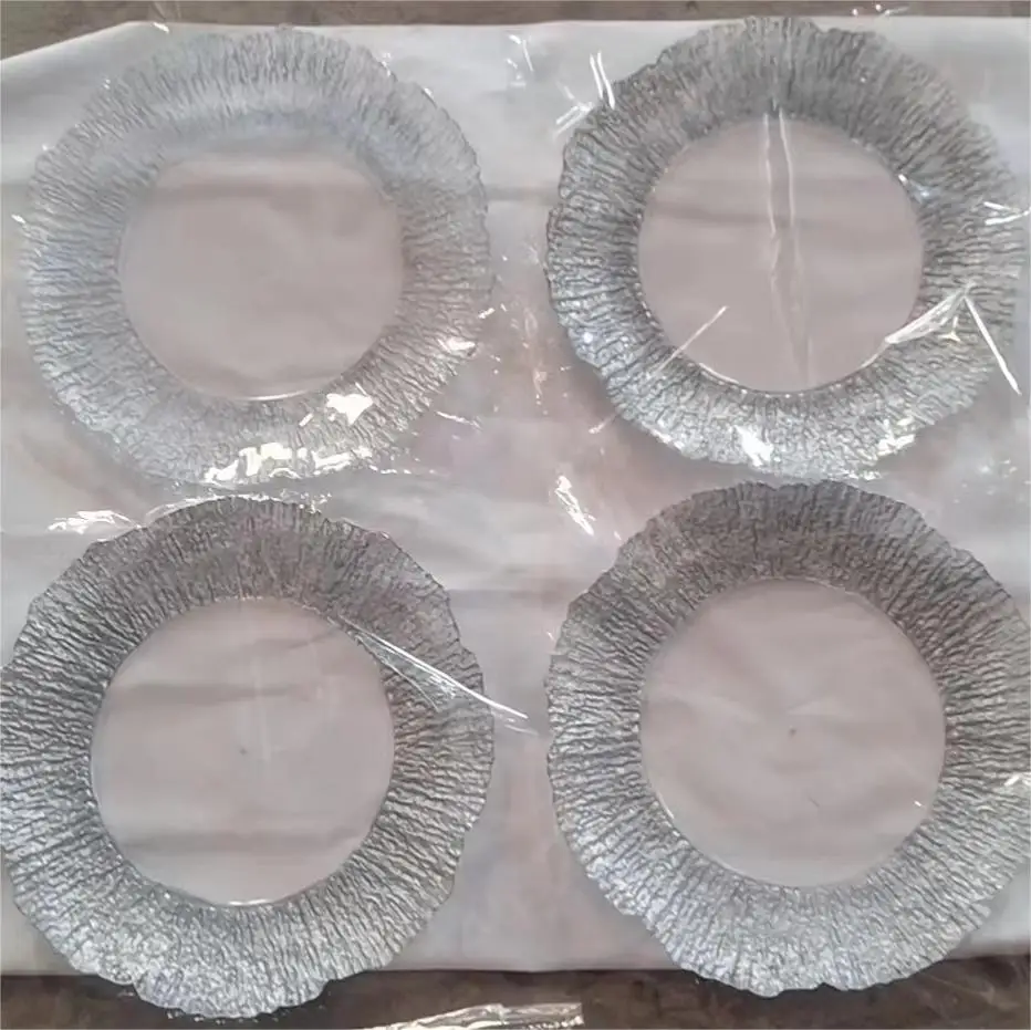 YOUYIZUO Gold rimmed Luxury  Plastic Luxury Birthday Party Plates Glass Charger Plates Wedding Silver For  Restaurant Hotel