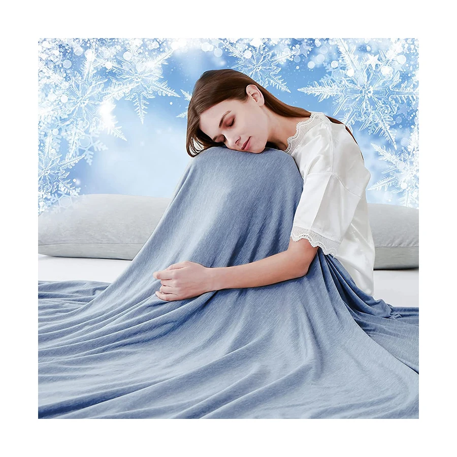 Hot Selling Lightweight Reusable Gray 50*60 Inch Double Sided Flannel PE Cold Sensing Bed Sofa Custom Cooling Blanket