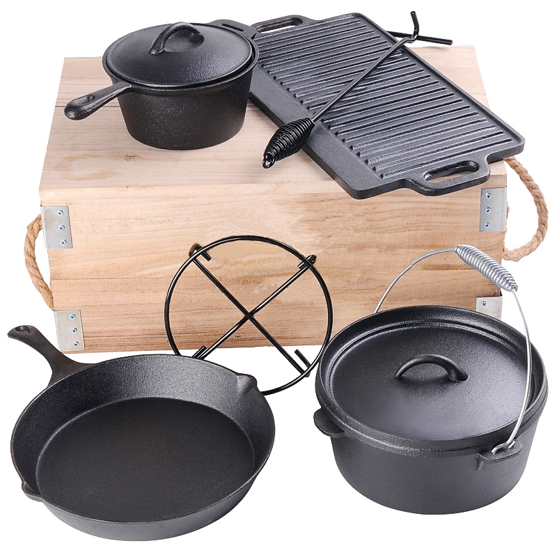 Dutch Oven Set In Woodbox Pots Cookware Sets Cast Iron Casserole