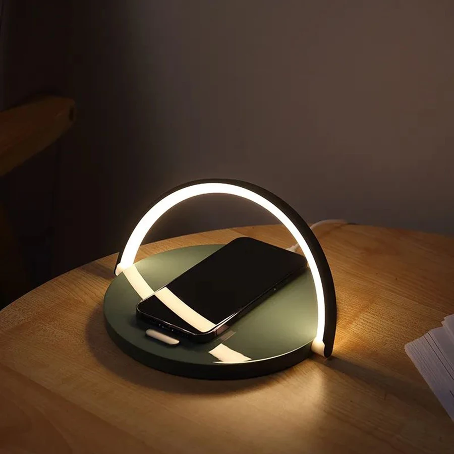 Hot Sell 3 In 1 Wood 10W Wireless Charger Stand Multifunctional Table LED Night Light USB Adjustable Phone Holder With LED Lamp