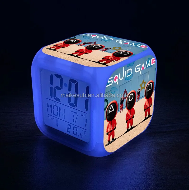 Настольные часы с сублимационным рисунком 3d светодиодные цифровые изменением семи цветов будильник игра-кальмар