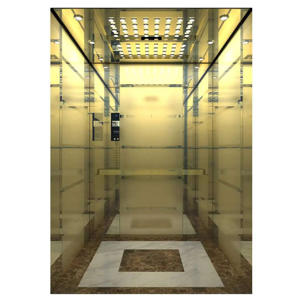 SRH MRL Passenger elevator with golden cabin for passenger lift in commercial buildings