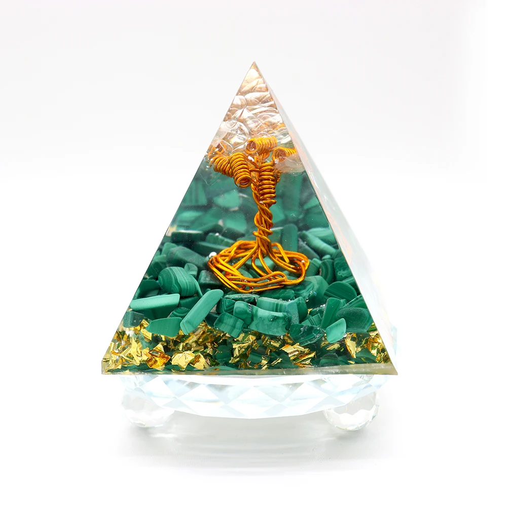 Wholesale crystal Malachite Copper Tree Of Life Orgonite Pyramids for gift