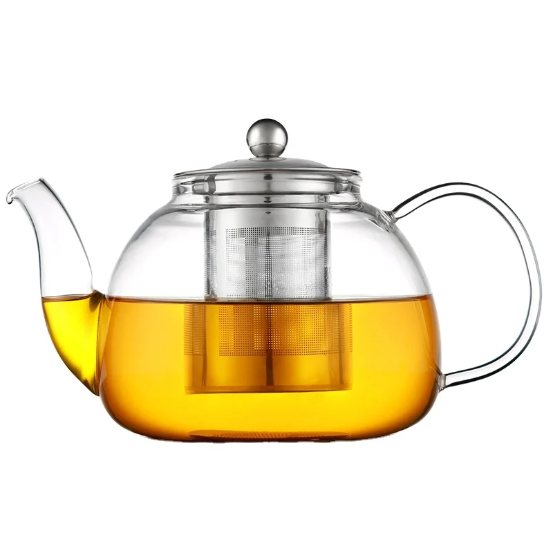1.2L heat resistant induction glass tea pot with stainless steel infuser