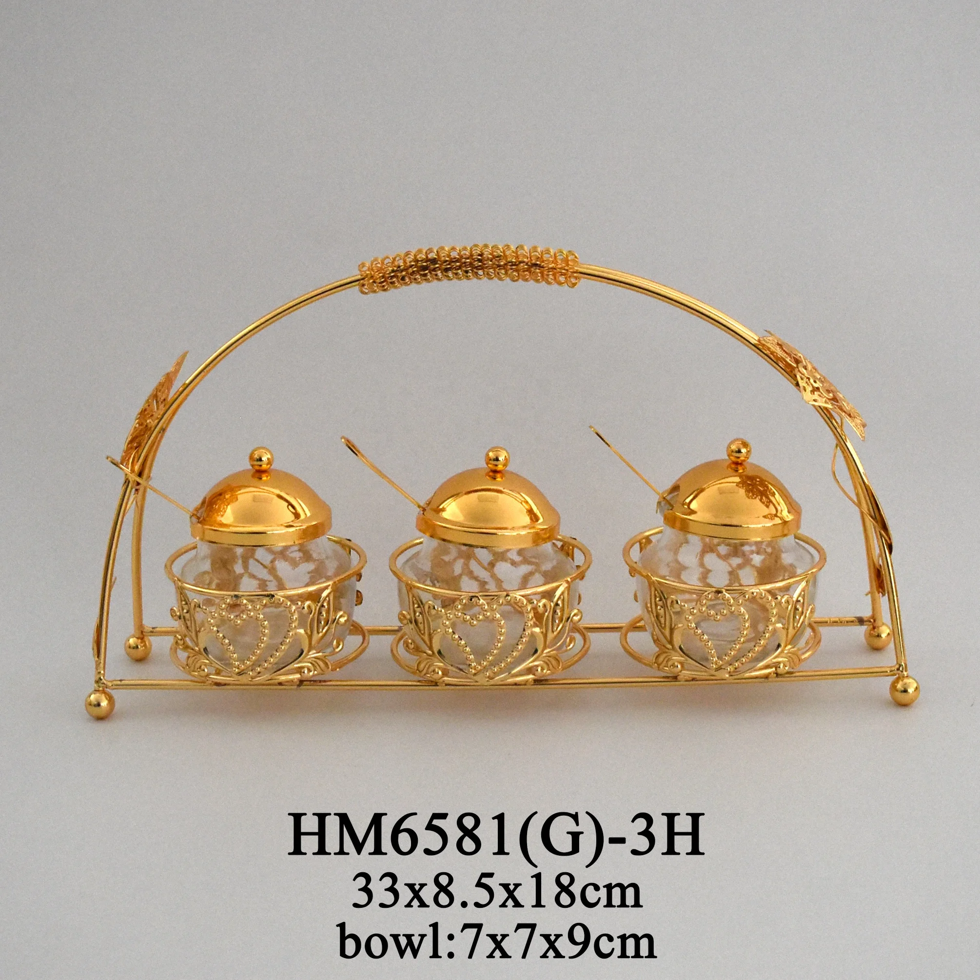 Diwali gift metal crafts restaurant hotel sugar pot salt pot set with handle