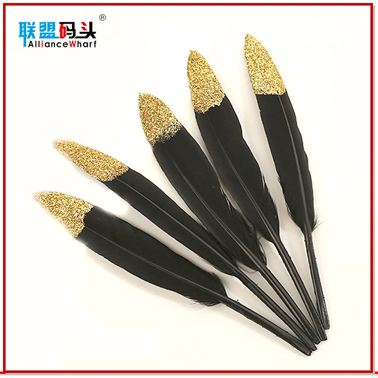 Cheap 10-15cm Goose Feather Jewelry Decorative Accessories Feather With Gold Painted Tips For Garment Hats Crafts Making